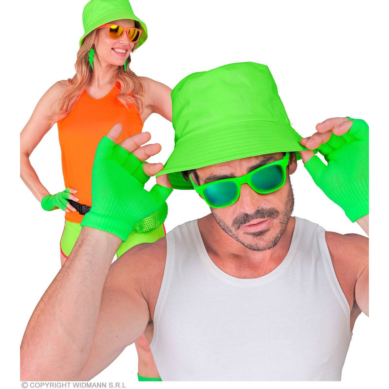 Op deze afbeelding zie je een Accessoires, van het merk Widmann. Vingerloze Handschoenen Neon Groen Handig Warm