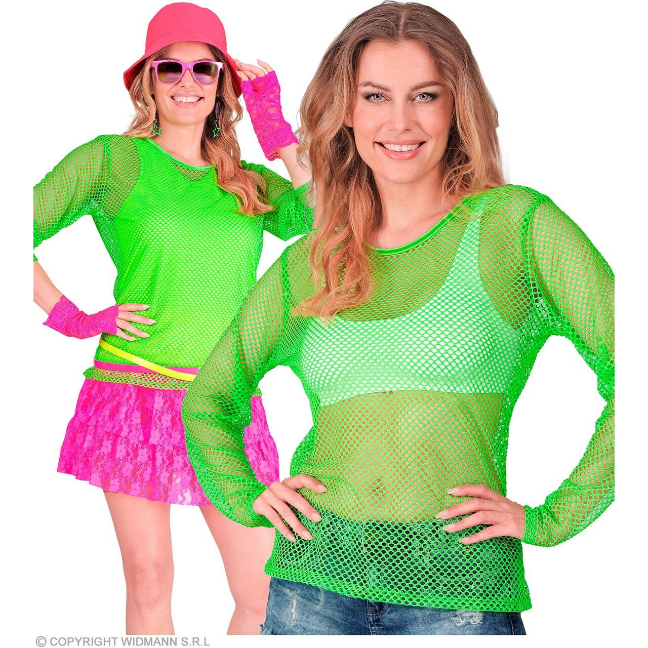 Op deze afbeelding zie je een Kostuums, van het merk Widmann. Visnet Shirt Neon Groen Vrouw