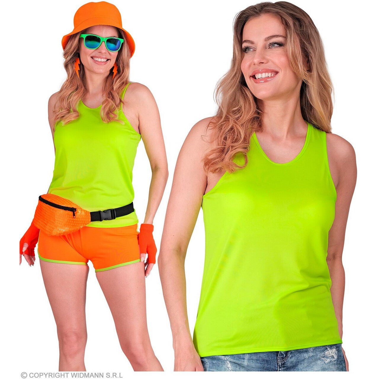 Op deze afbeelding zie je een Kostuums, van het merk Widmann. Basic Tank Top Neon Groen Vrouw
