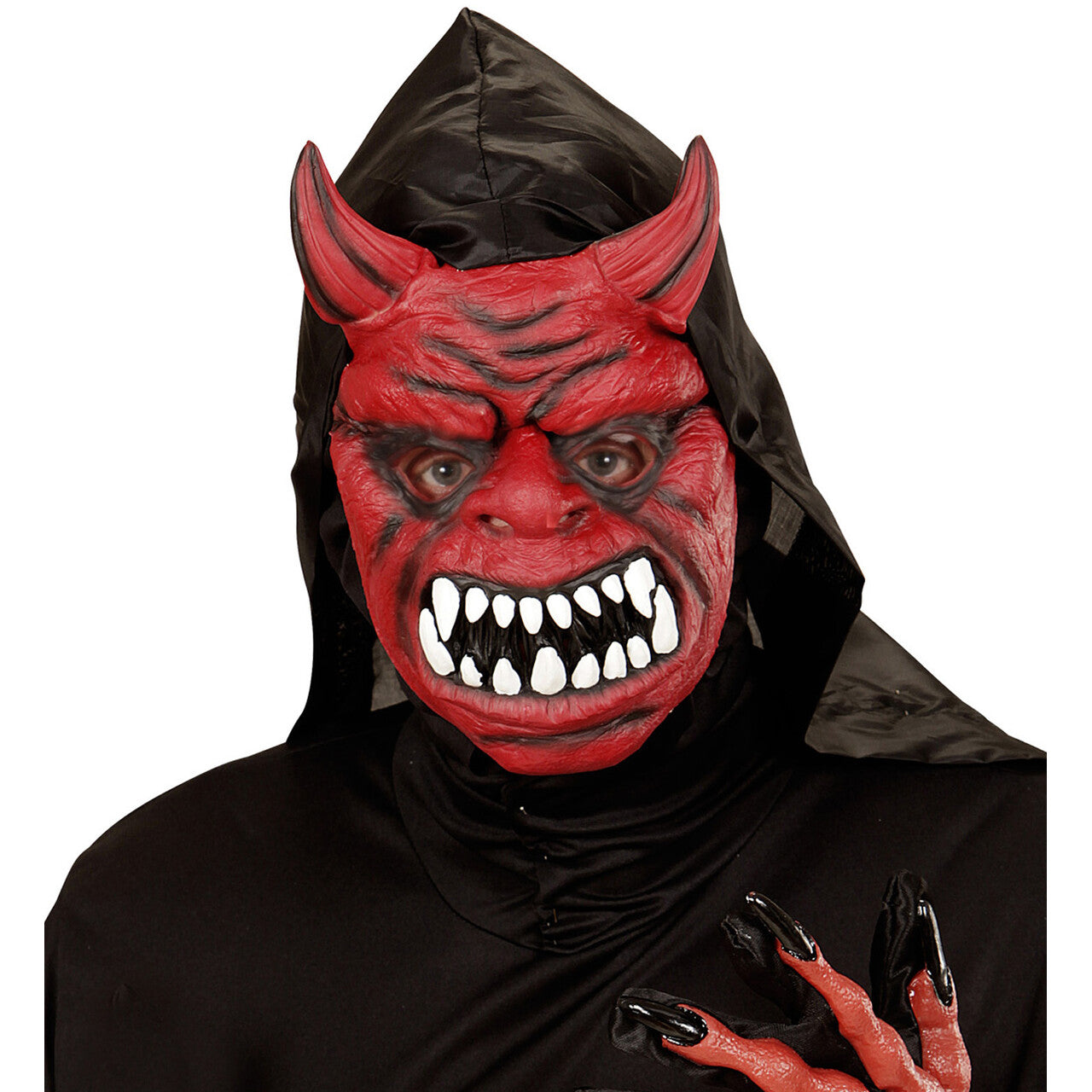 Op deze afbeelding zie je een Accessoires, van het merk Widmann. Evil Red Duivelmasker Met Kap
