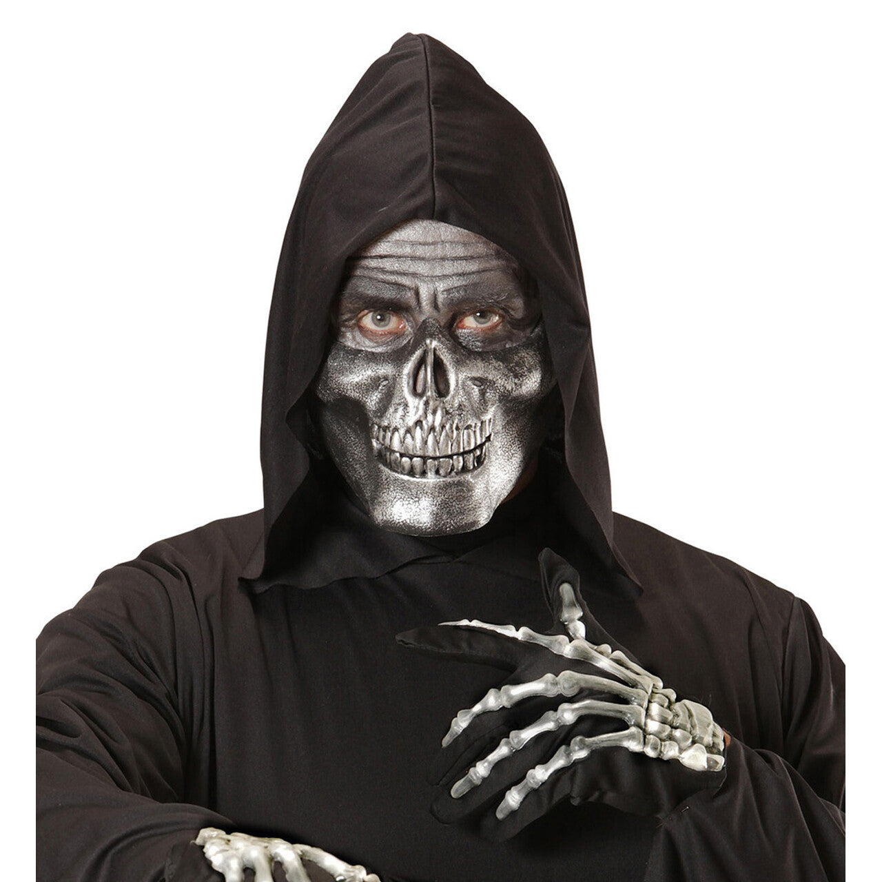 Op deze afbeelding zie je een Accessoires, van het merk Widmann. Halloween Halfmask Kinmasker Schedel Metallic