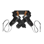 Op deze afbeelding zie je een Accessoires, van het merk Widmann. Saloon Shooter Western Dubbel Holster Met Riem Lederlook , Zwart