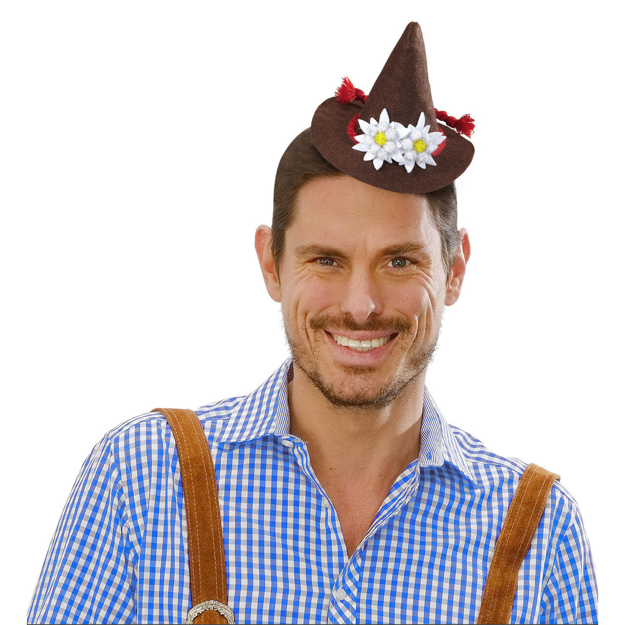 Op deze afbeelding zie je een Accessoires, van het merk Widmann. Vrolijke Mini Bayern Hoed Met Edelweiss, Bruin