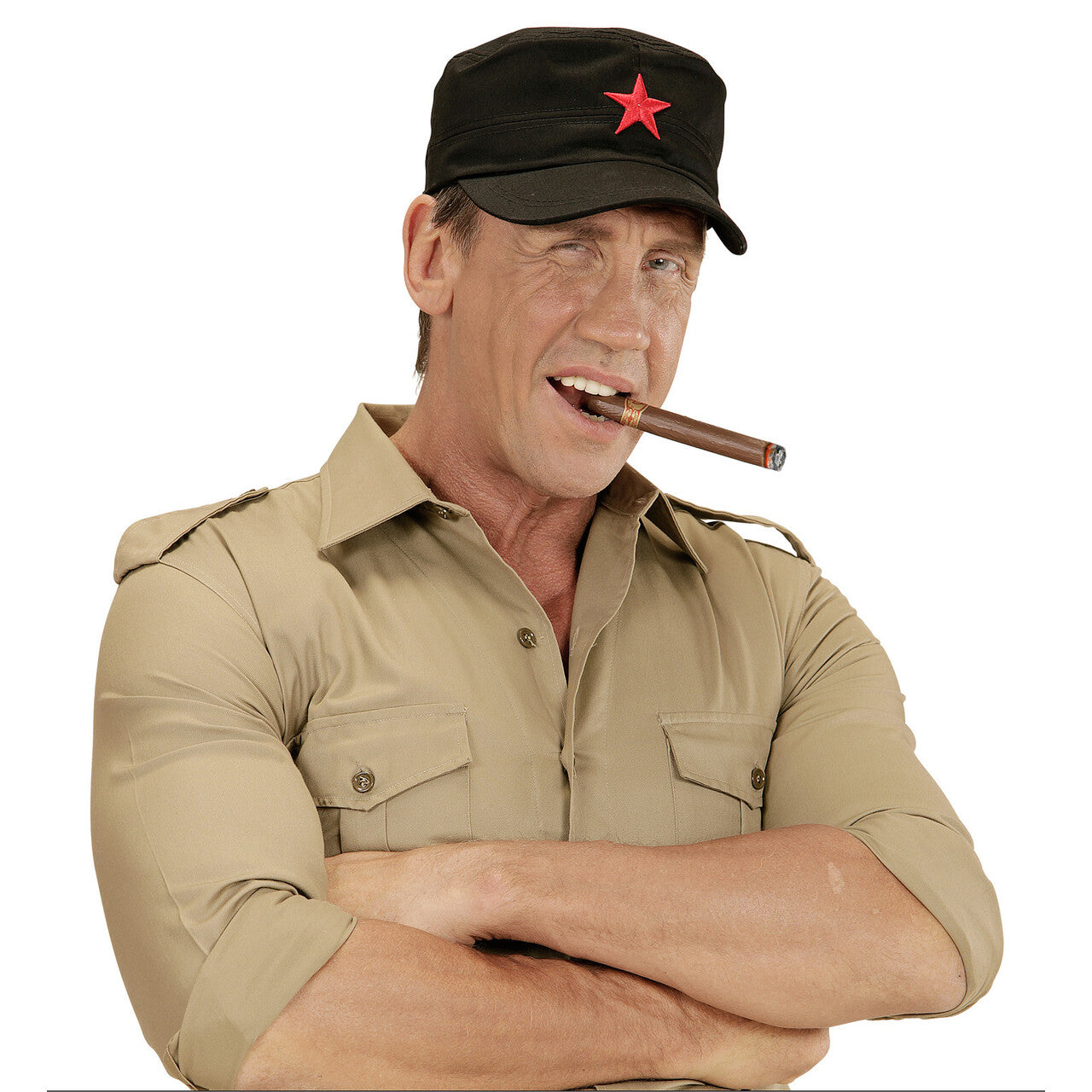 Op deze afbeelding zie je een Accessoires, van het merk Widmann. Communistische Zwarte Cap Met Rode Ster