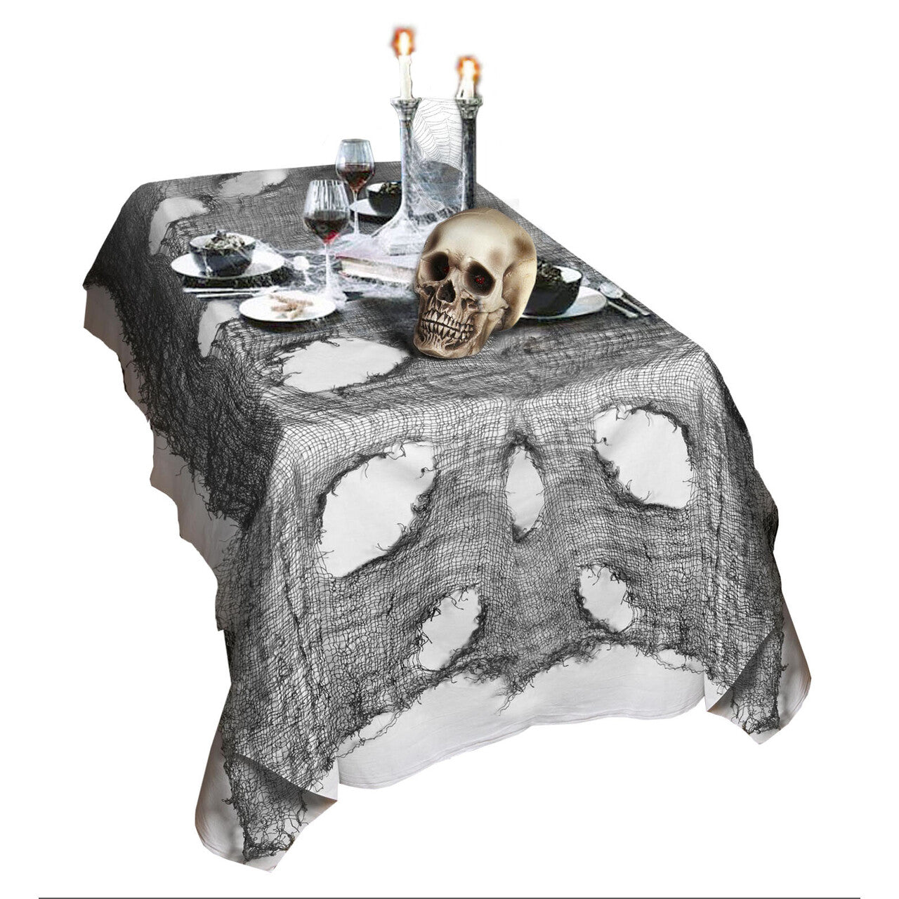 Op deze afbeelding zie je een Decoratie, van het merk Widmann. Tafellaken Halloween Stof 75 X 300 Centimeter Zwart
