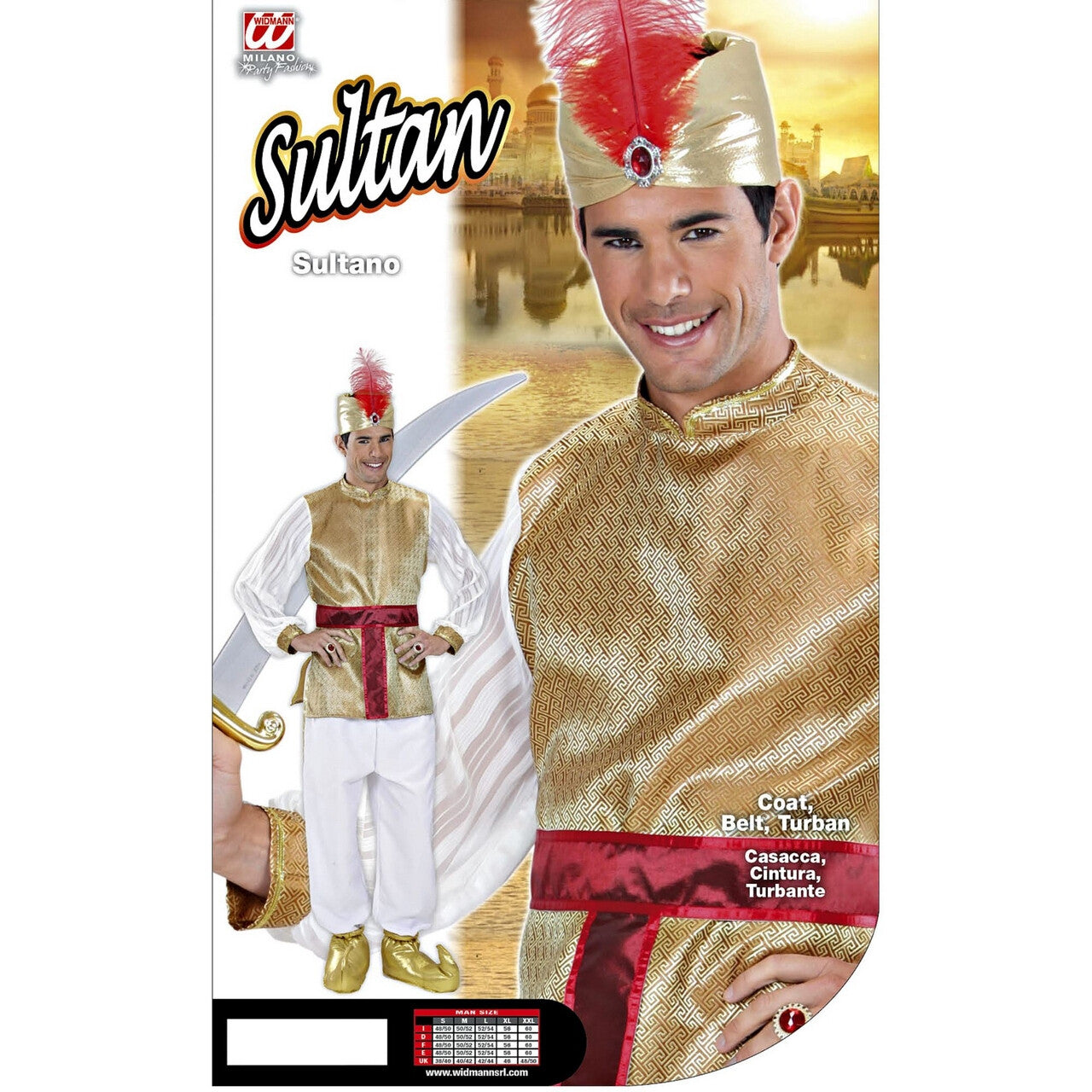 Op deze afbeelding zie je een Kostuums, van het merk Widmann. Rijke Sultan Man Kostuum