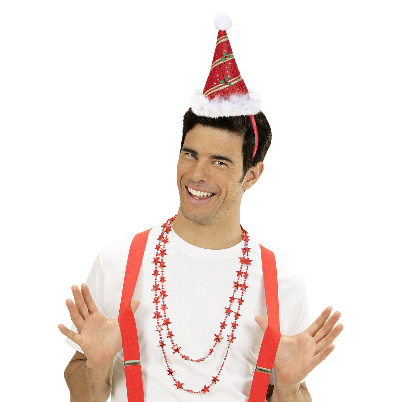 Op deze afbeelding zie je een Accessoires, van het merk Widmann. Feestelijke Hoofdband Mini Kerstman Met Marabou