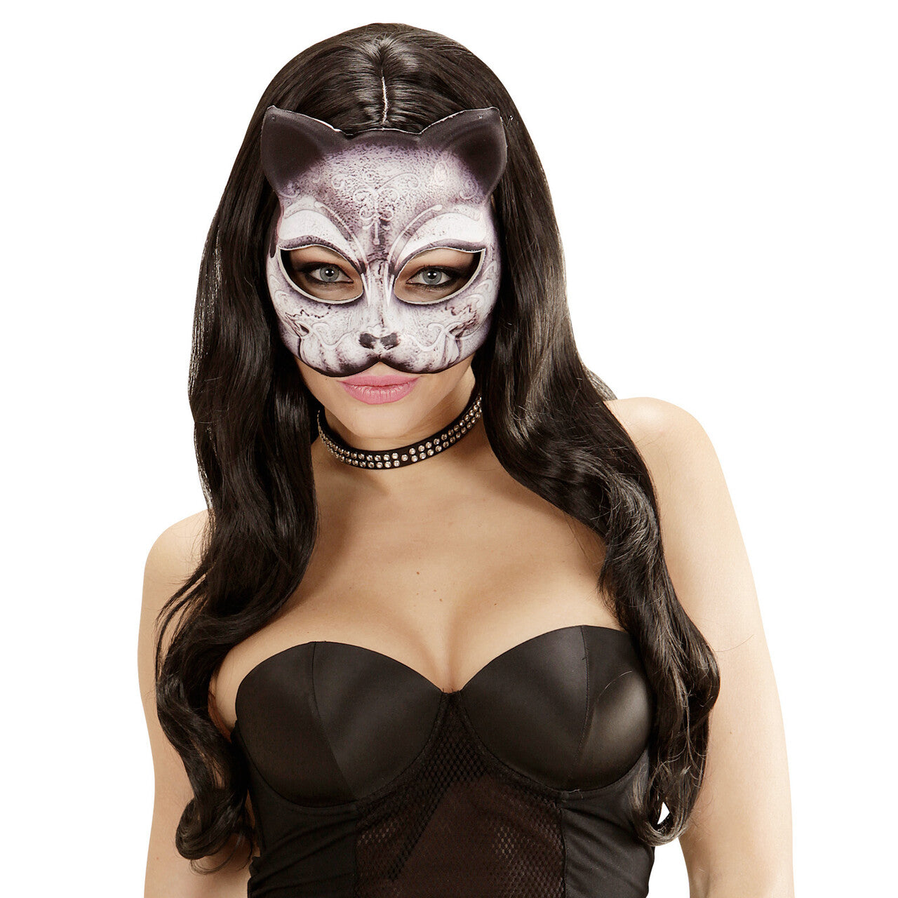 Op deze afbeelding zie je een Accessoires, van het merk Widmann. Halloween Halfmask Kinloos Katten Masker