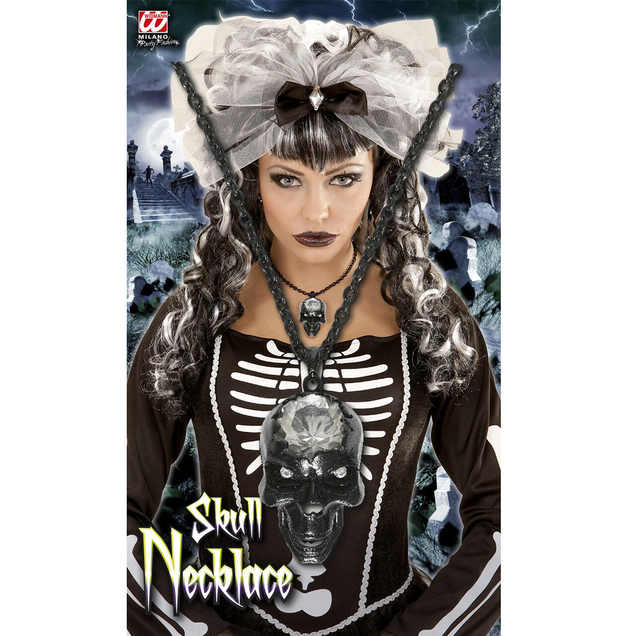 Op deze afbeelding zie je een Accessoires, van het merk Widmann. Halloween Juweel Ketting Schedel Met Kristallen Steen