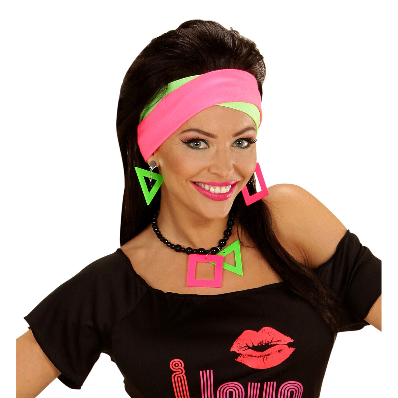 Op deze afbeelding zie je een Accessoires, van het merk Widmann. Eighties Ketting En Oorbellen Neon Kleur