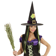 Op deze afbeelding zie je een Accessoires, van het merk Widmann. Fantasy Pruik, Zwart Met Groene Highlights