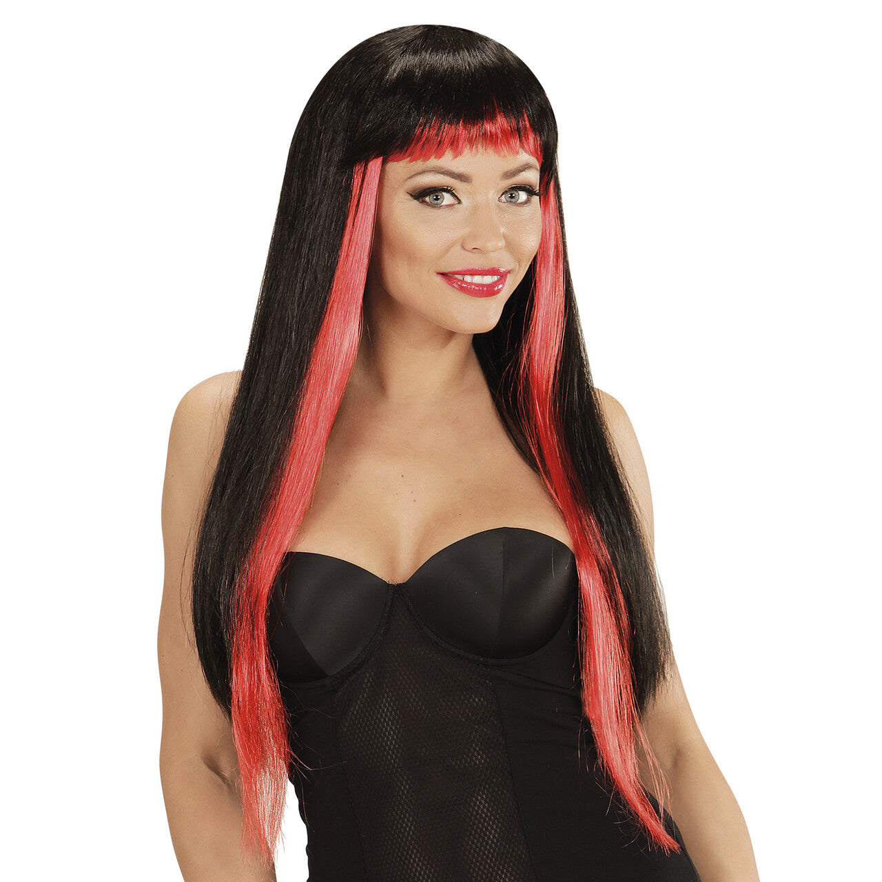 Op deze afbeelding zie je een Accessoires, van het merk Widmann. Halloween Pruik, Glamour Gothic Zwart / Rood