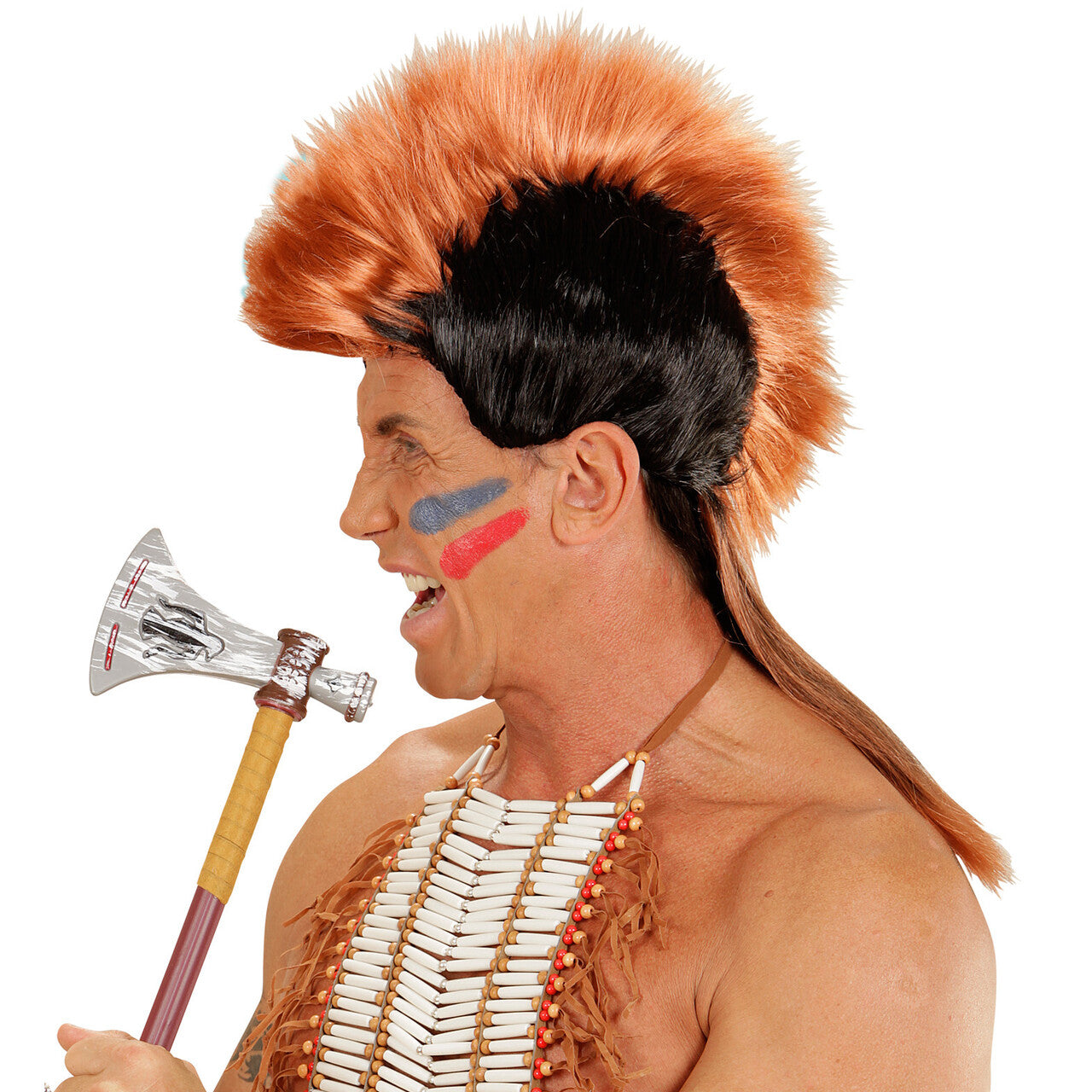 Op deze afbeelding zie je een Accessoires, van het merk Widmann. Mohawk Pruik, Indiaan Hanekam