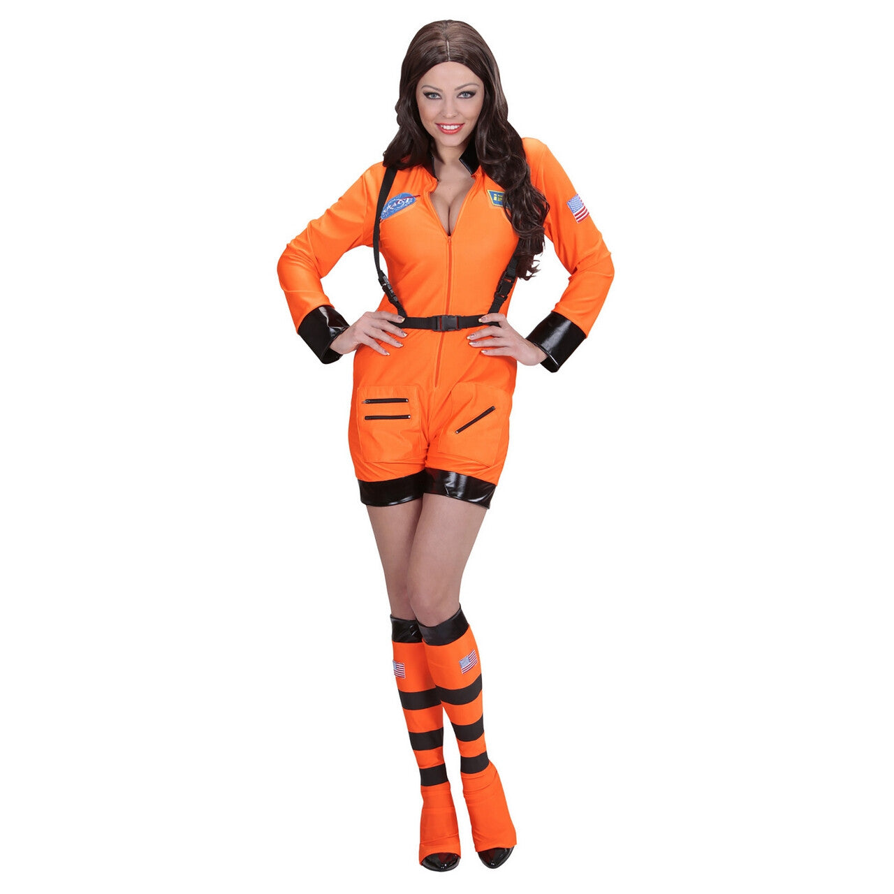 Op deze afbeelding zie je een Kostuums, van het merk Widmann. Vrouwelijke Astronaute Oranje Miss Iss Kostuum