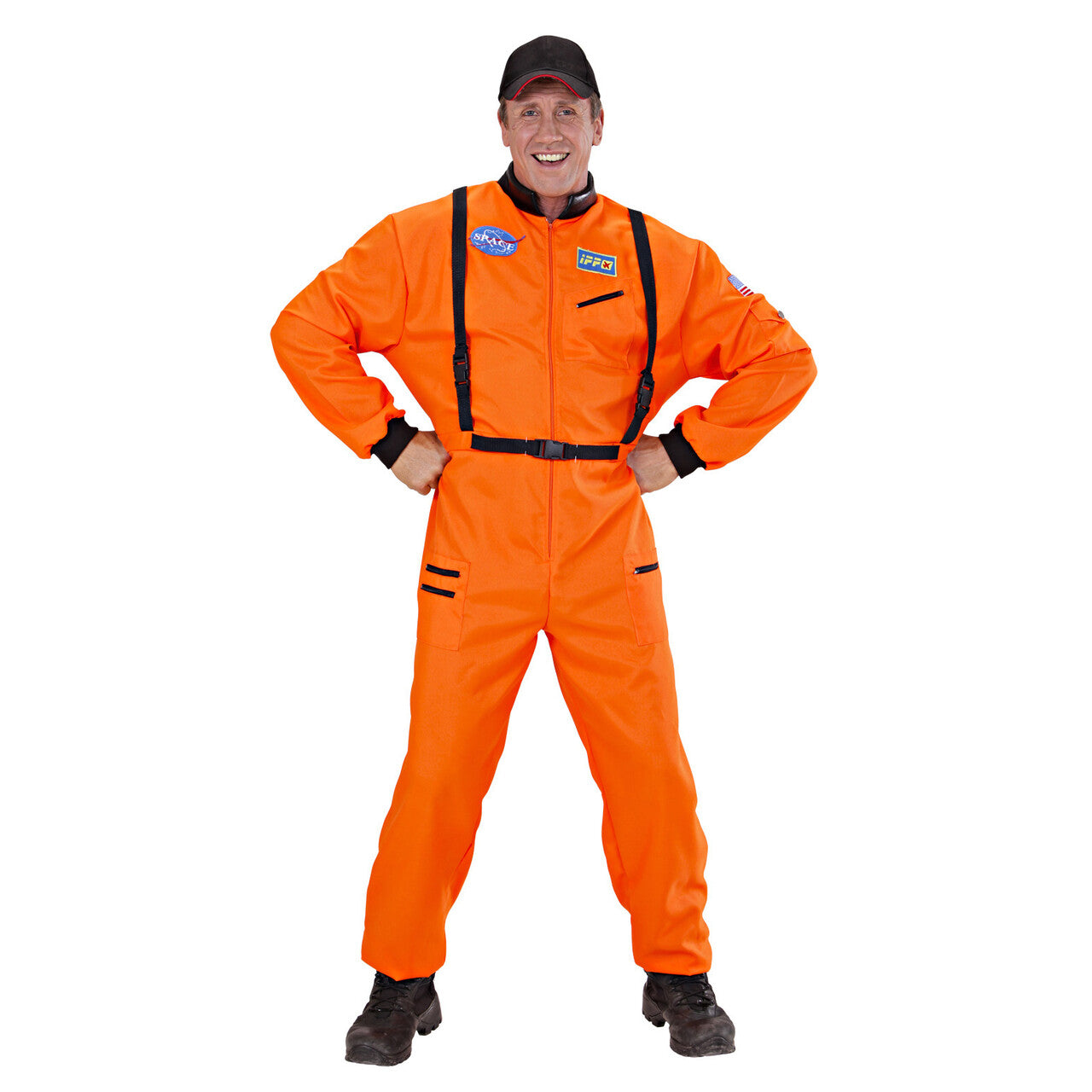 Op deze afbeelding zie je een Kostuums, van het merk Widmann. Amerikaanse Astronaut Oranje Man Kostuum