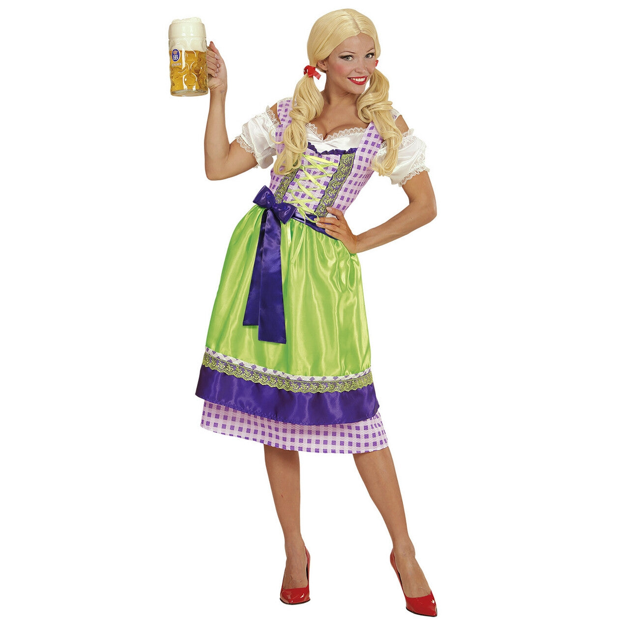 Op deze afbeelding zie je een Kostuums, van het merk Widmann. Beierse Dirndl Paars / Groen Vrouw Kostuum