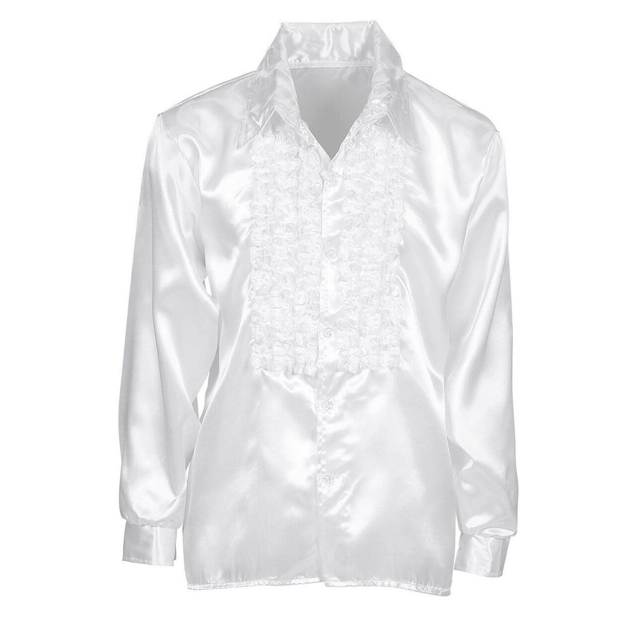 Op deze afbeelding zie je een Kostuums, van het merk Widmann. Lekker Foute Blouse Met Ruches Wit Man