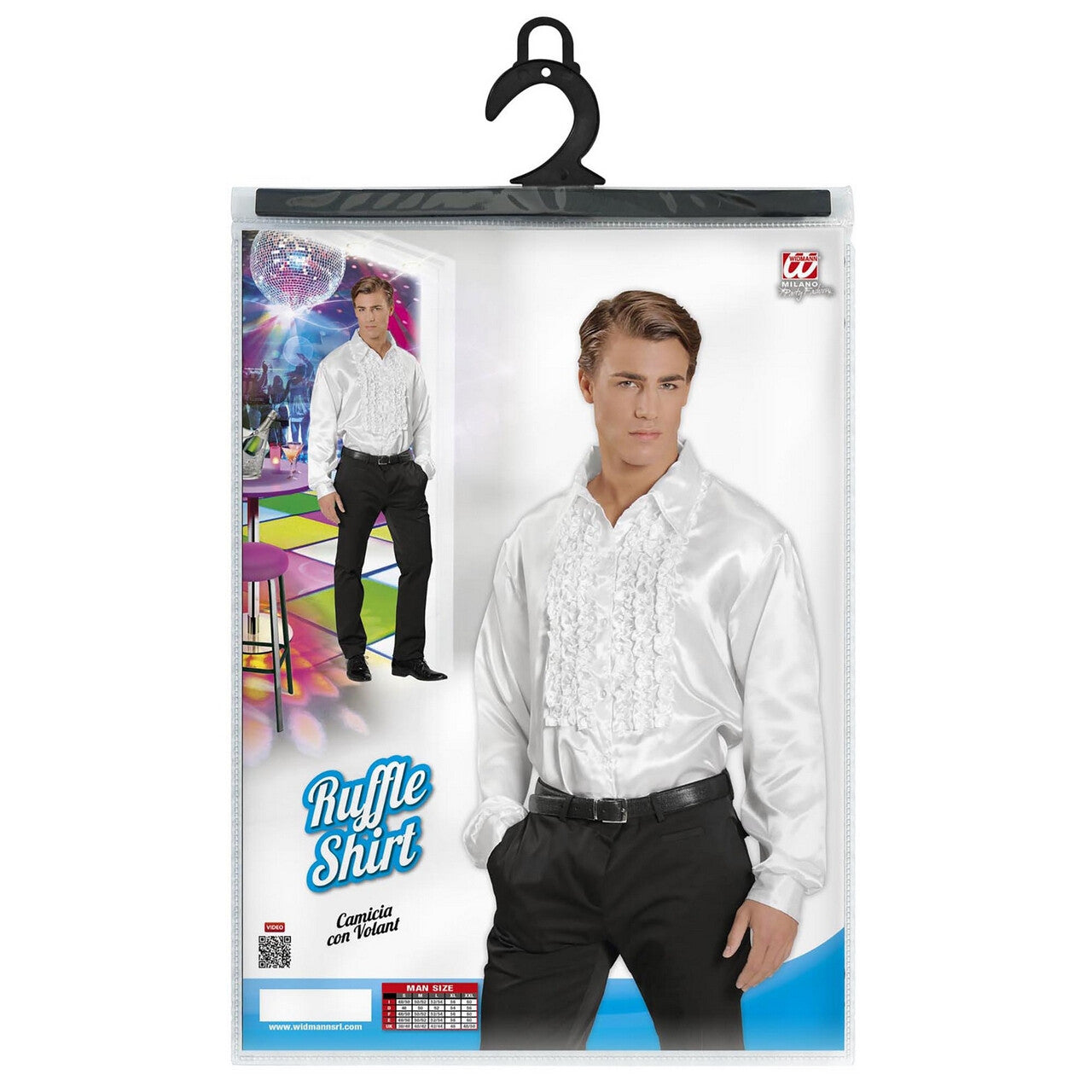 Op deze afbeelding zie je een Kostuums, van het merk Widmann. Lekker Foute Blouse Met Ruches Wit Man