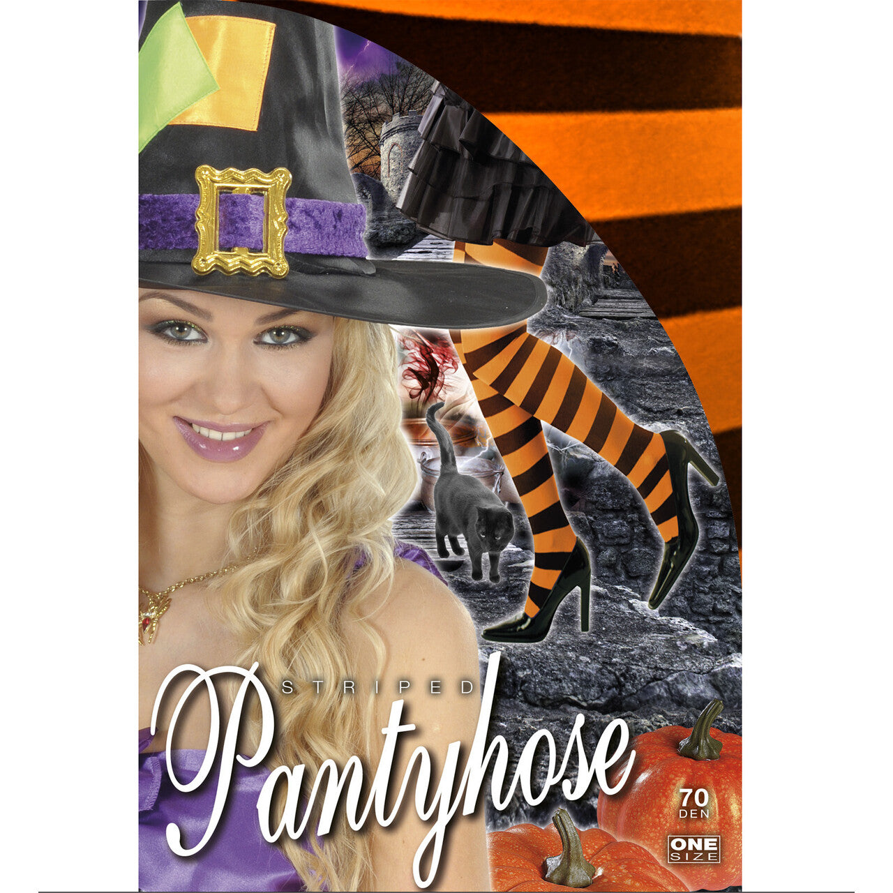 Op deze afbeelding zie je een Accessoires, van het merk Widmann. Horizonaal Panty Gestreept Oranje / Zwart