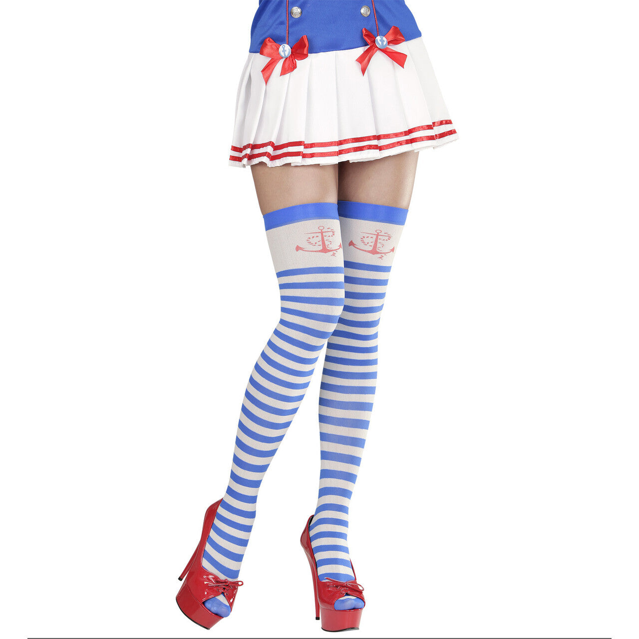 Op deze afbeelding zie je een Accessoires, van het merk Widmann. Blauw-Wit Kniekousen Matroosmeisje