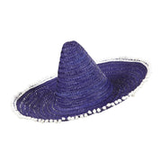 Op deze afbeelding zie je een Accessoires, van het merk Widmann. Sombrero 50cm, Blauw / Paars Met Pom Poms
