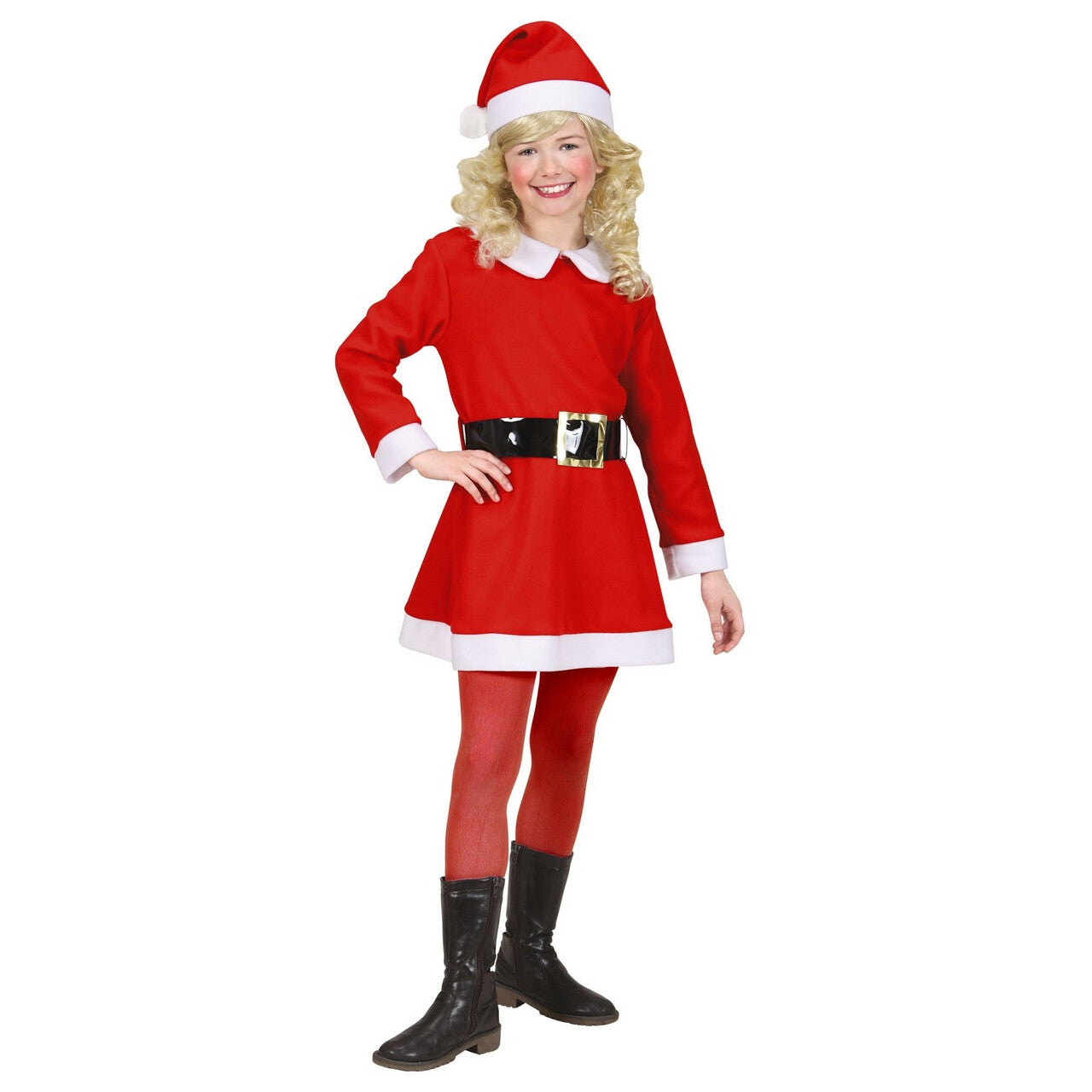 Op deze afbeelding zie je een Kostuums, van het merk Widmann. Kerstmeisje Flanel Santa Girl Kostuum