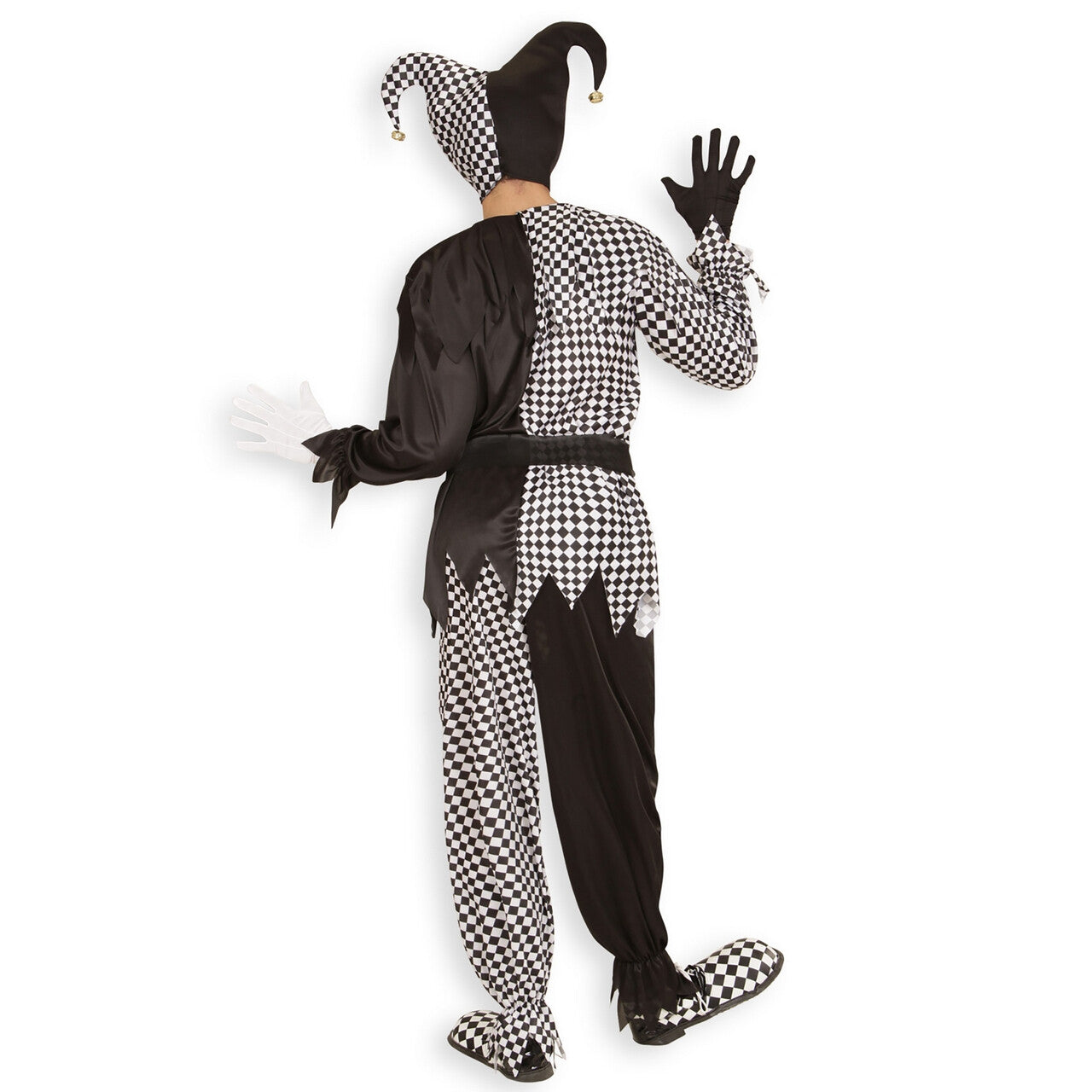 Op deze afbeelding zie je een Kostuums, van het merk Widmann. Jolige Evil Jester Zwart / Wit Man Kostuum