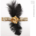 20er Jahre Pailletten-Stirnband Gold Mit Blume Und Feder