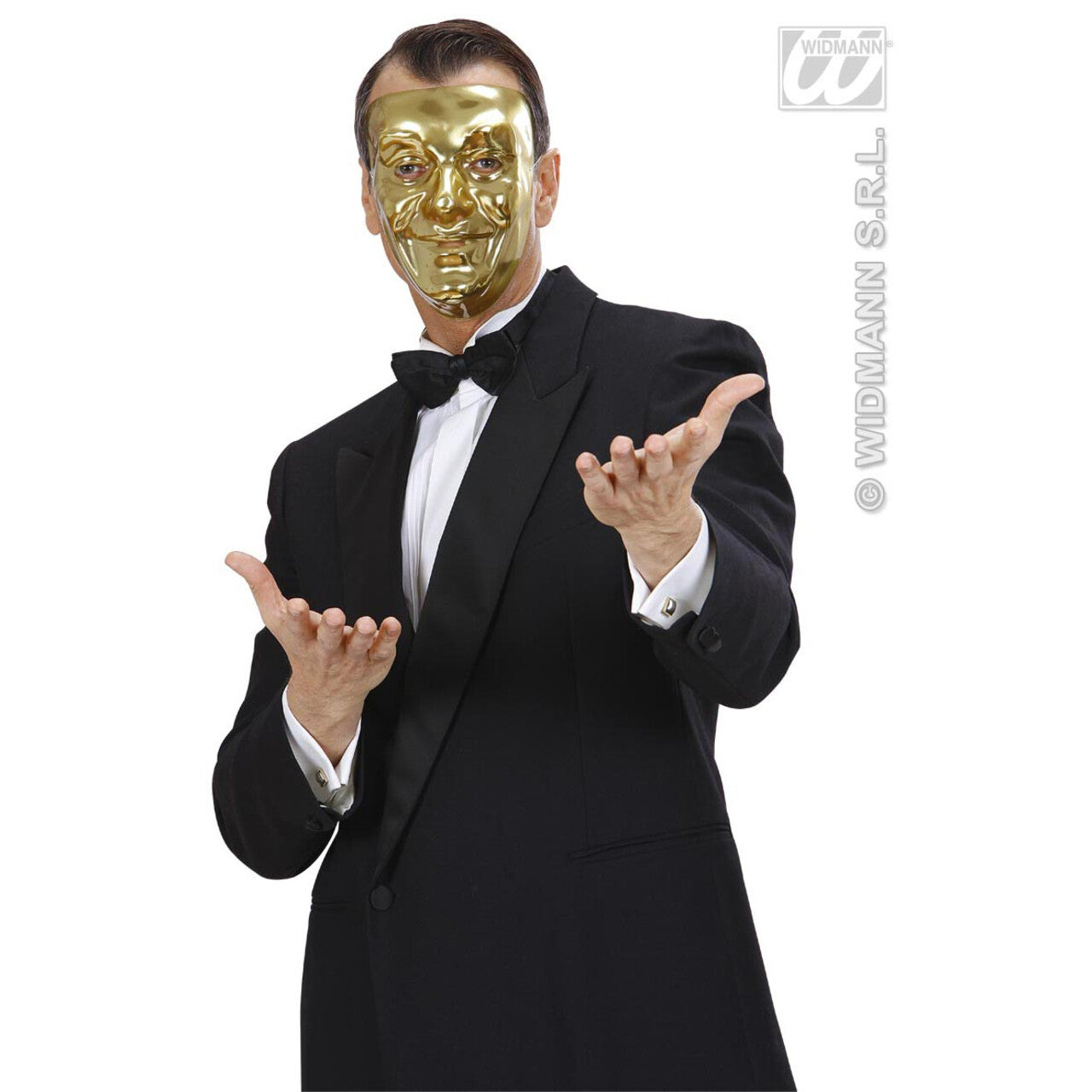 Op deze afbeelding zie je een Accessoires, van het merk Widmann. Plastic Masker Goud