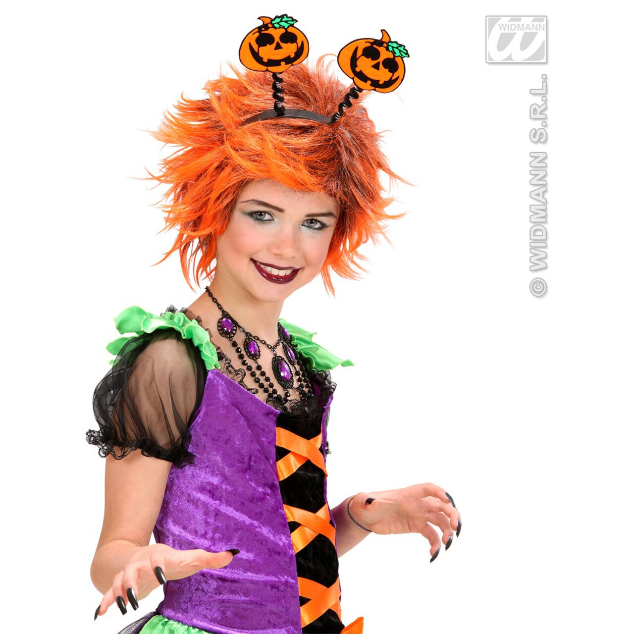 Op deze afbeelding zie je een Decoratie, van het merk Widmann. Spiegelend Hoorntje Pompoen
