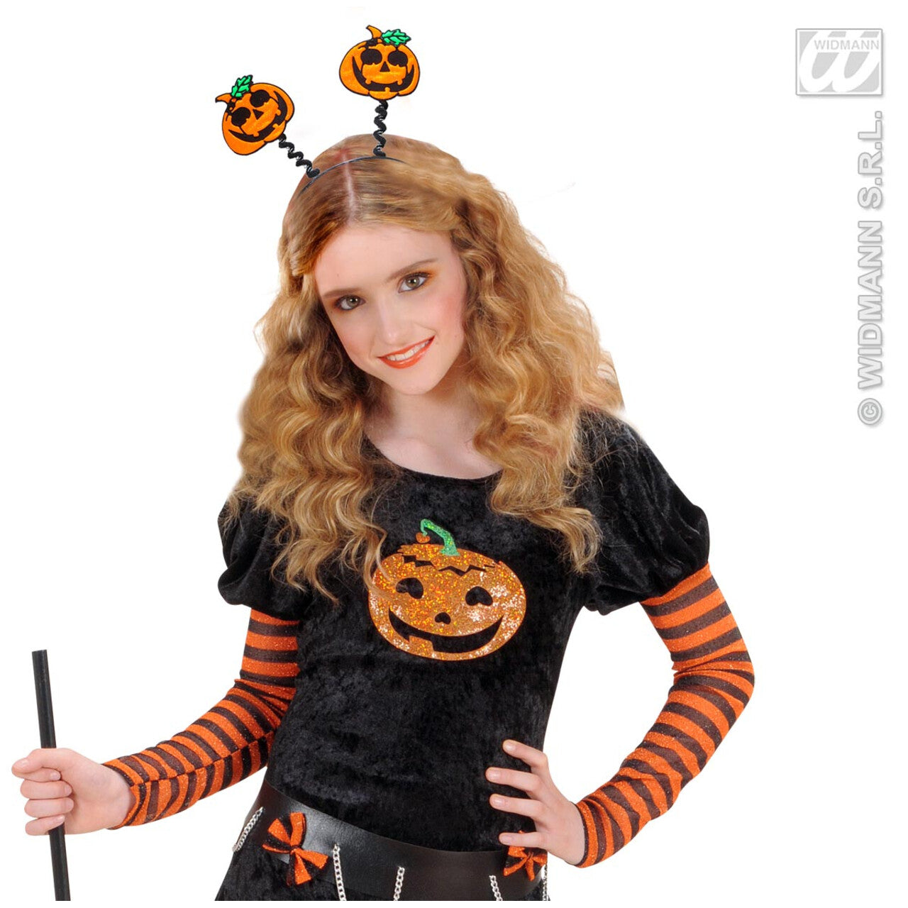 Op deze afbeelding zie je een Decoratie, van het merk Widmann. Spiegelend Hoorntje Pompoen
