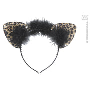 Op deze afbeelding zie je een Accessoires, van het merk Widmann. Oren Luipaard Met Strass Steentjes En Veren, Bruin