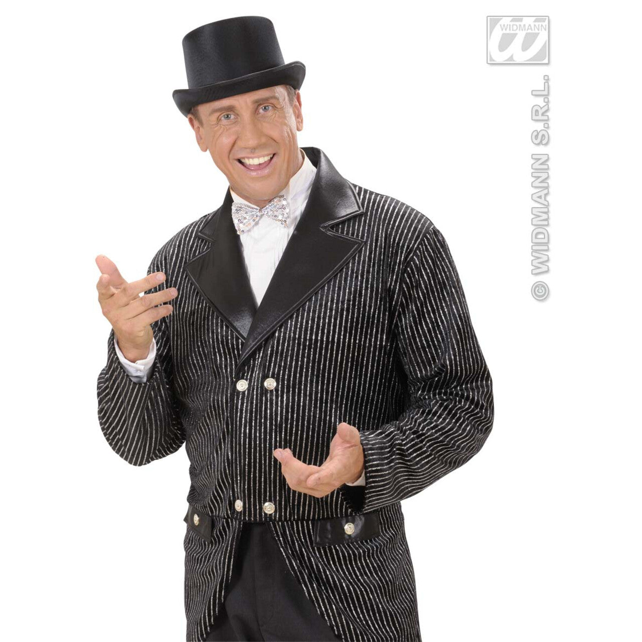 Op deze afbeelding zie je een Accessoires, van het merk Widmann. Vlinderstrik Pailletten Zilver
