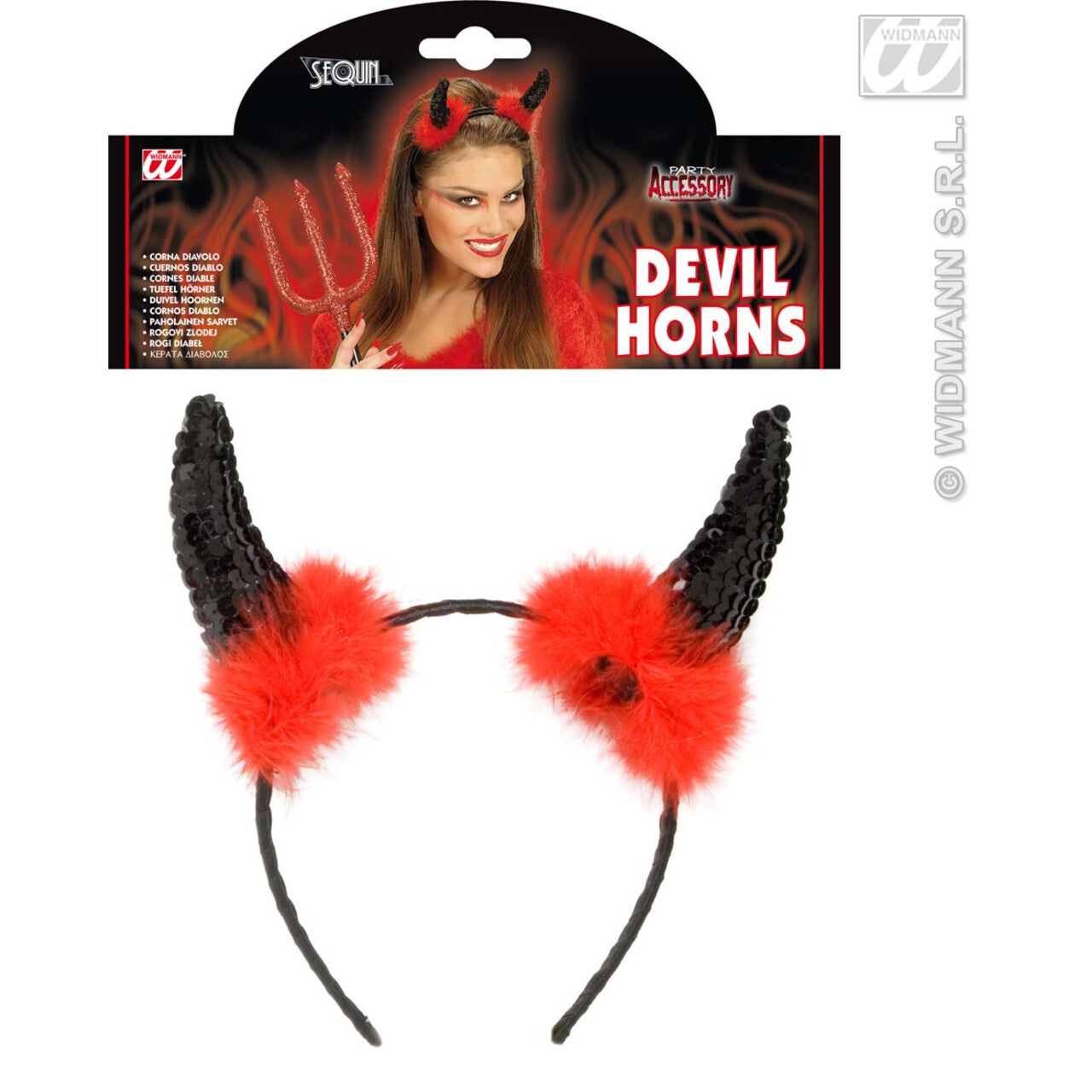 Op deze afbeelding zie je een Accessoires, van het merk Widmann. Zwarte Duivelhoorn Pailetten Met Marabou