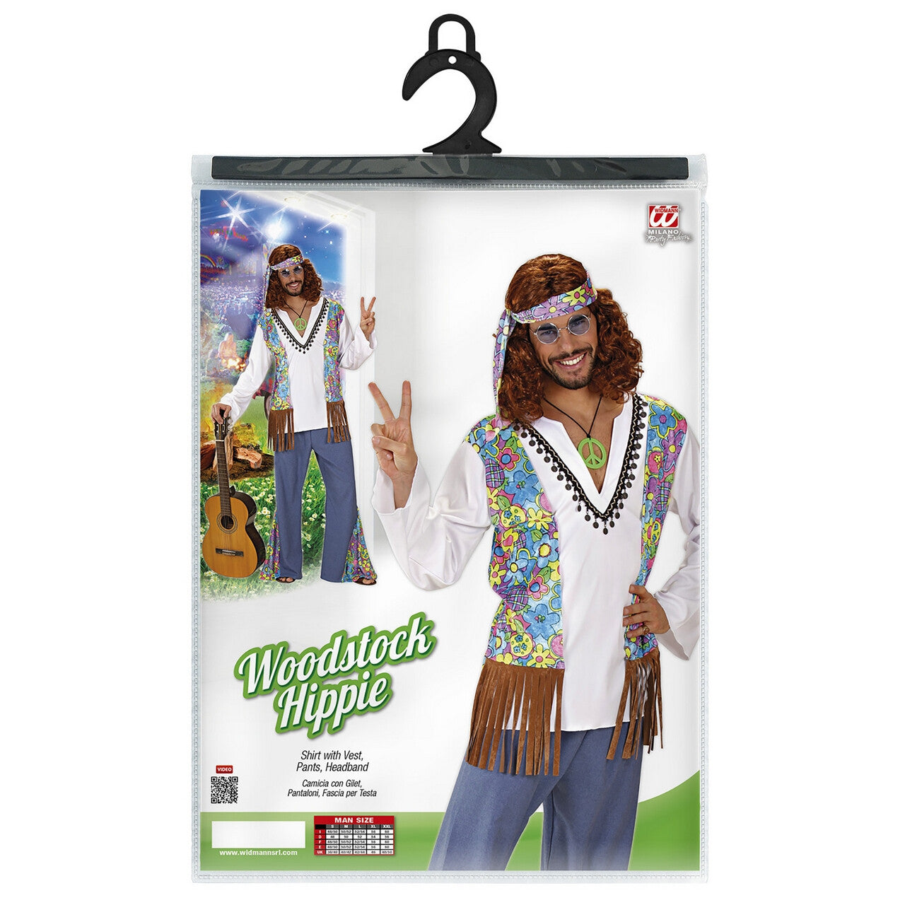 Op deze afbeelding zie je een Kostuums, van het merk Widmann. Hippie Man, Woodstock Lennon Kostuum