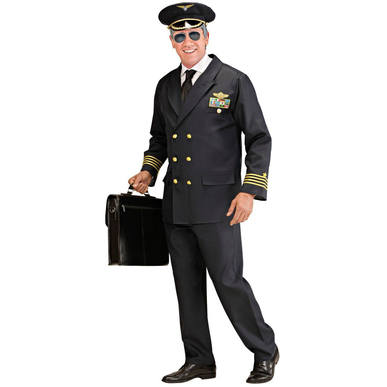 Op deze afbeelding zie je een Kostuums, van het merk Widmann. Piloot Luxe Captain Boeing Kostuum Man