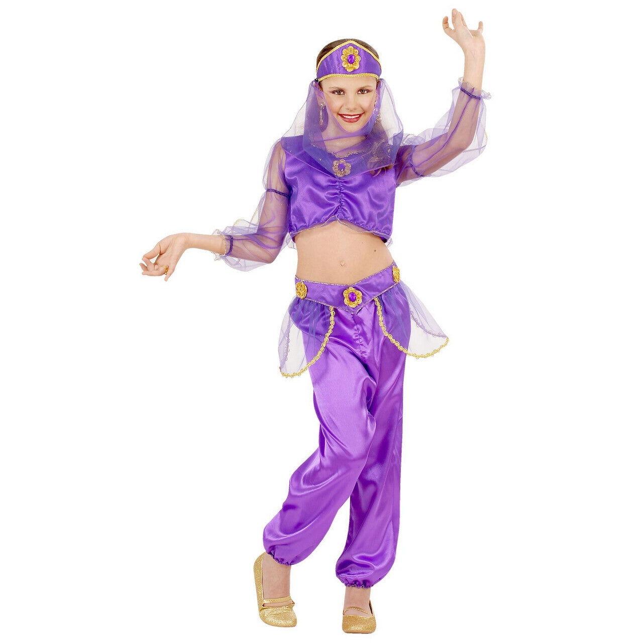 Op deze afbeelding zie je een Kostuums, van het merk Widmann. Paars Arabisch Meisje Belly Dancer Kostuum