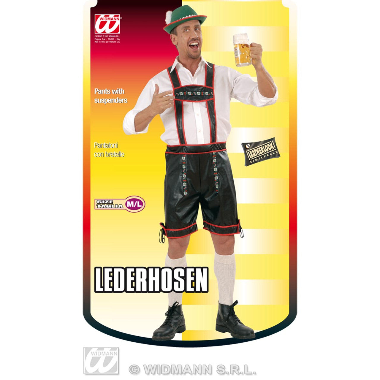 Op deze afbeelding zie je een Kostuums, van het merk Widmann. Traditionele Lederhose Lederlook Man