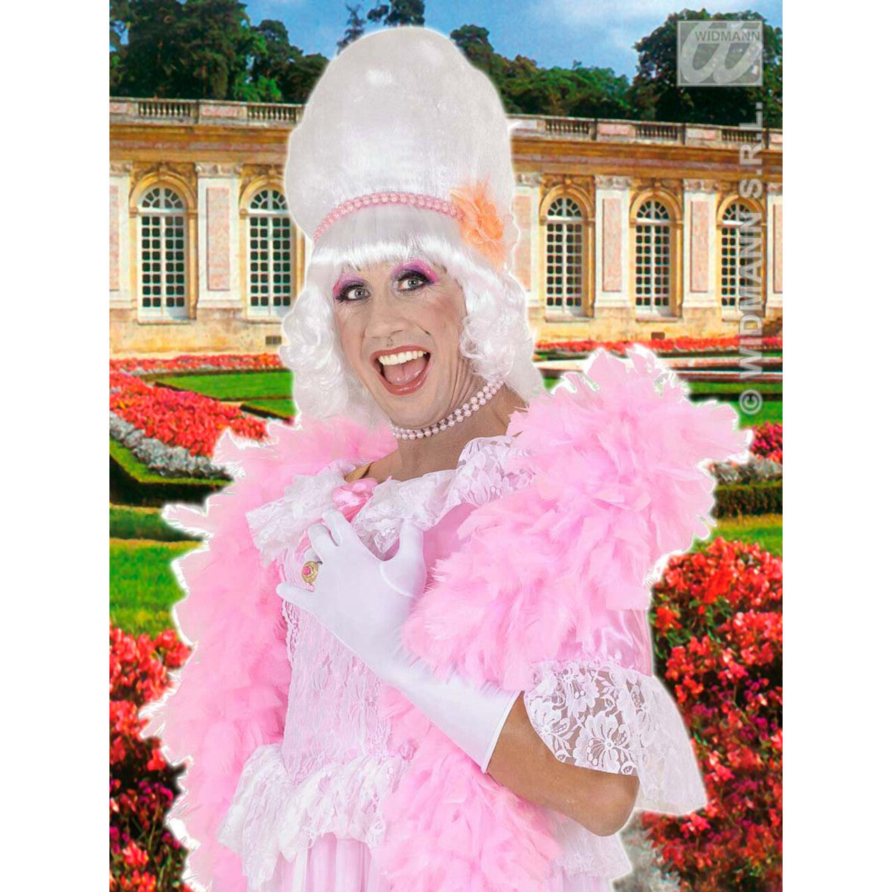Op deze afbeelding zie je een Accessoires, van het merk Widmann. Pruik Markiezin Met Roze Parels