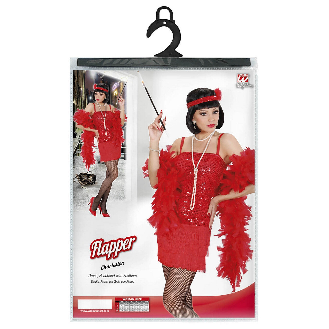 Op deze afbeelding zie je een Kostuums, van het merk Widmann. Enchanting Flapper Jurk Rood Kostuum Vrouw