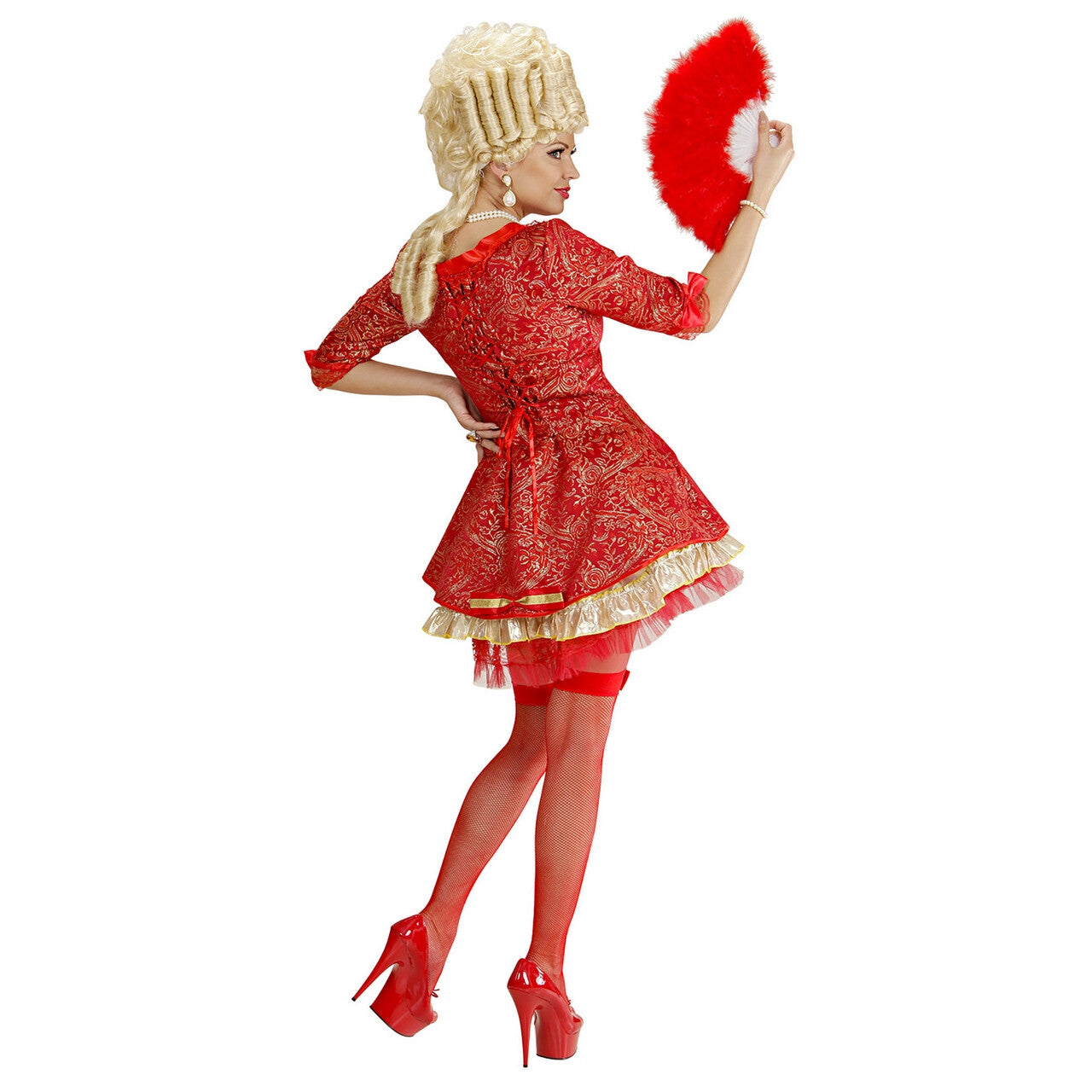 Op deze afbeelding zie je een Kostuums, van het merk Widmann. Koningin Barok Rood Miss Mozart Kostuum Vrouw