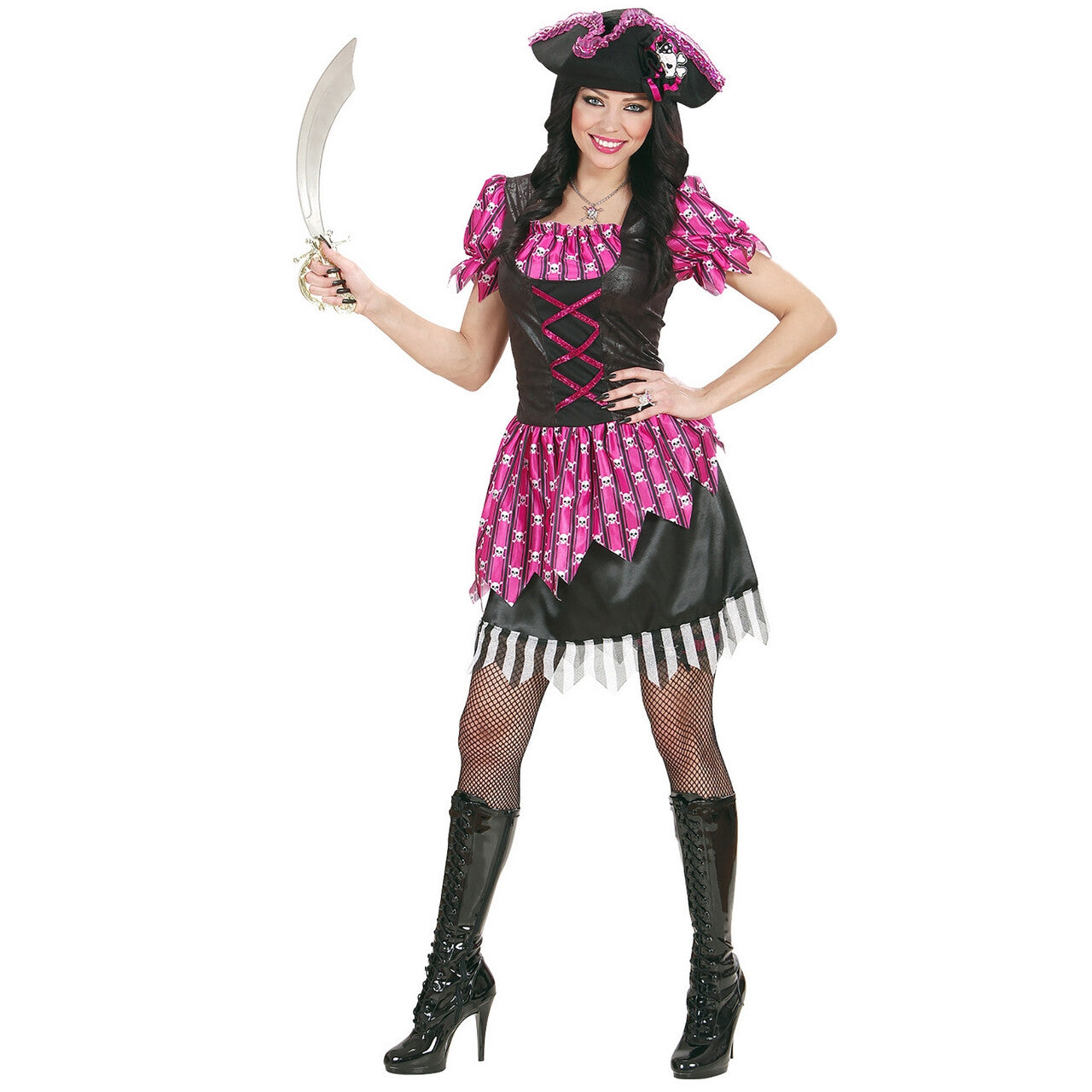 Op deze afbeelding zie je een Kostuums, van het merk Widmann. Sexy Pirate Pink Lady Of The Sea Kostuum Vrouw