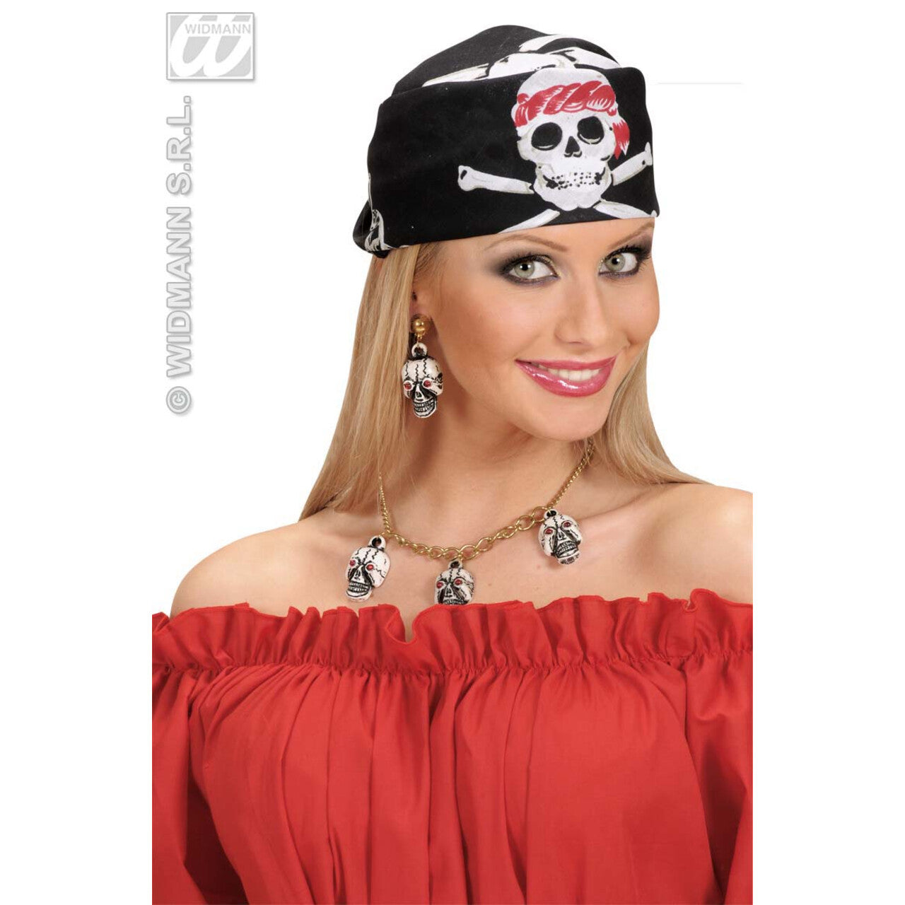 Op deze afbeelding zie je een Accessoires, van het merk Widmann. Zwarte Bandana Piraten Schedel