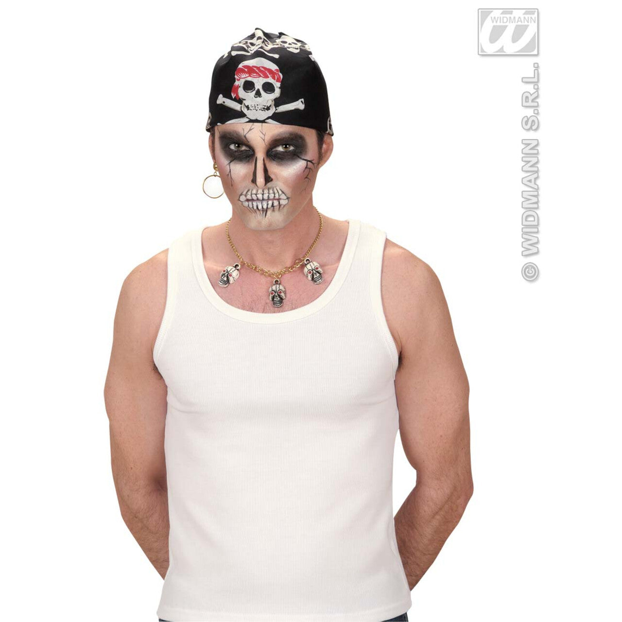 Op deze afbeelding zie je een Accessoires, van het merk Widmann. Zwarte Bandana Piraten Schedel