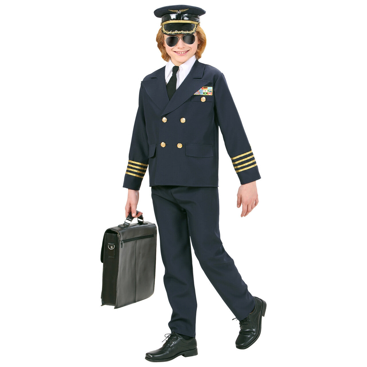 Op deze afbeelding zie je een Kostuums, van het merk Widmann. Piloot Captain Boeing Kostuum Kind