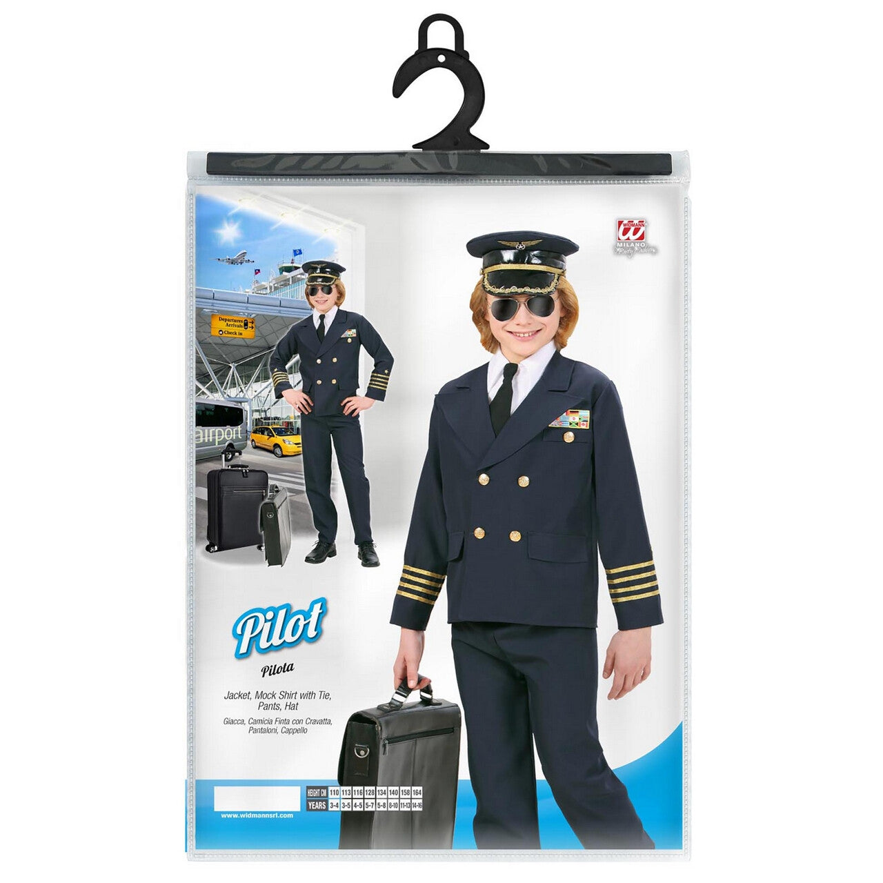 Op deze afbeelding zie je een Kostuums, van het merk Widmann. Piloot Captain Boeing Kostuum Kind