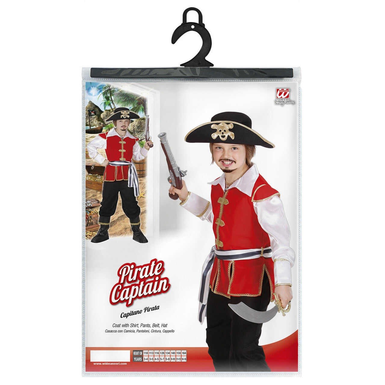 Op deze afbeelding zie je een Kostuums, van het merk Widmann. Officieel Piratenkapitein Jongen Kostuum
