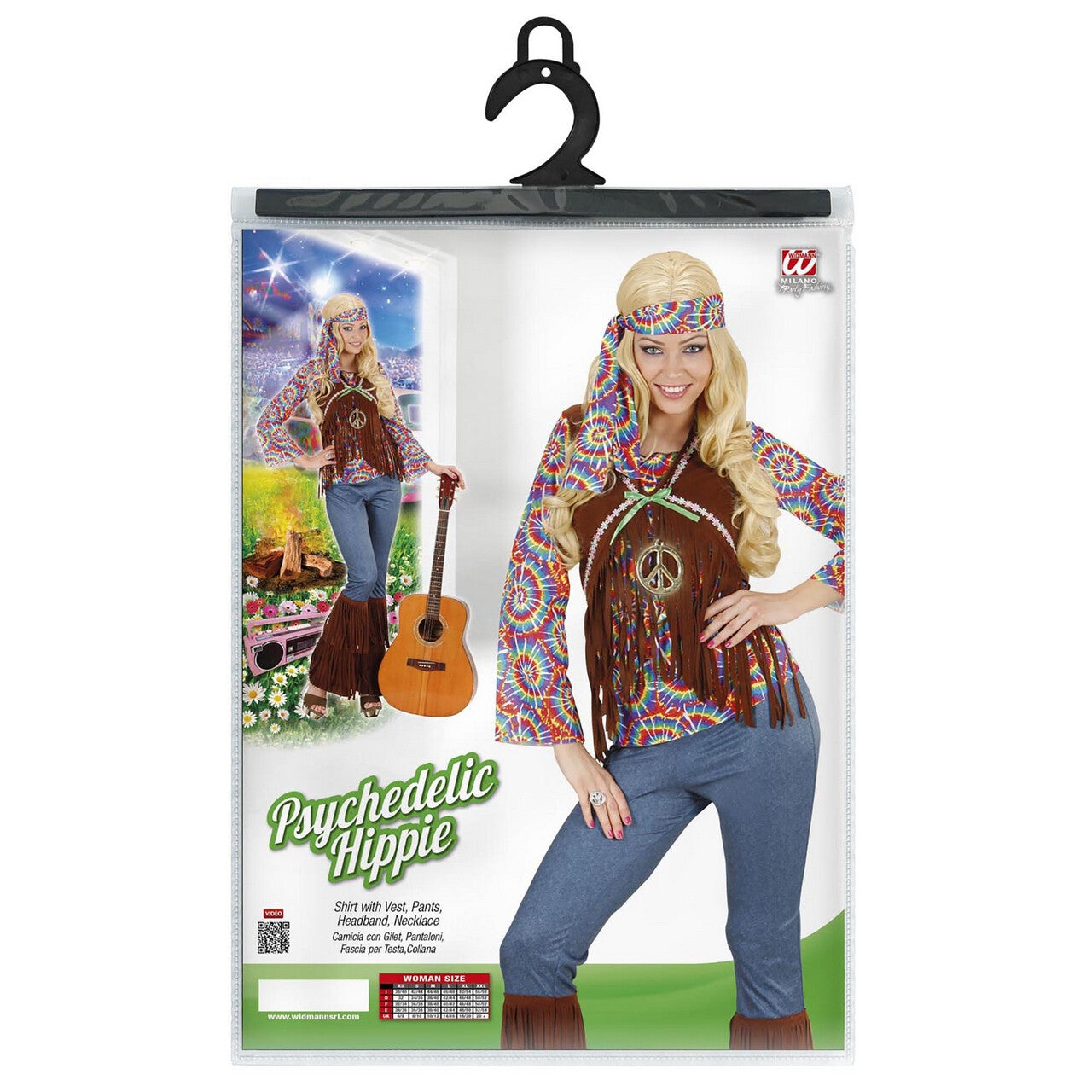 Op deze afbeelding zie je een Kostuums, van het merk Widmann. Hippie Vrouw Psychedelisch Kostuum