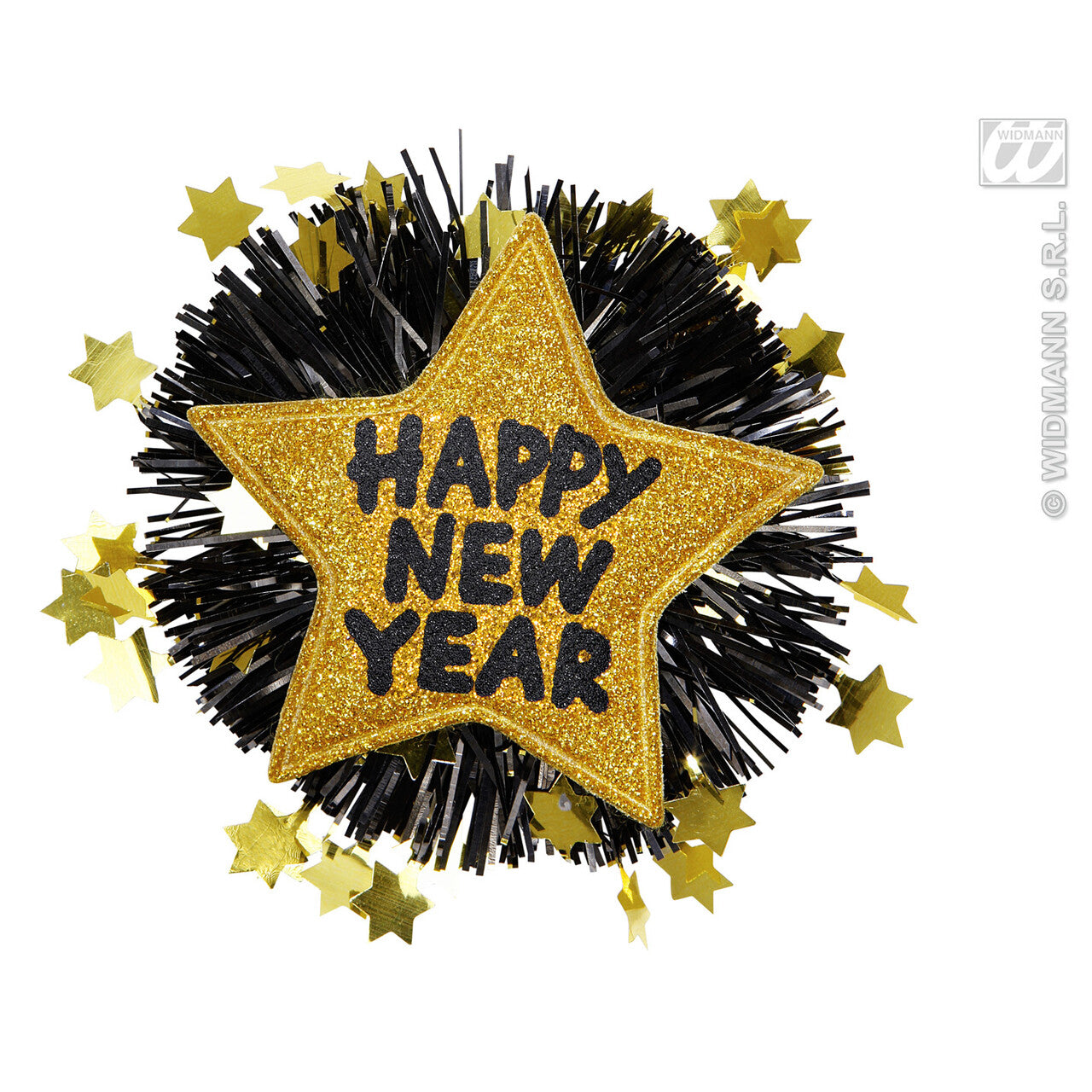 Op deze afbeelding zie je een Accessoires, van het merk Widmann. Broche Happy New Year Goud