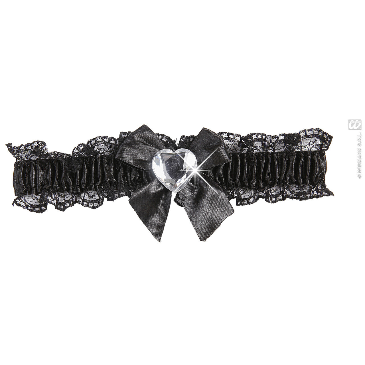 Op deze afbeelding zie je een Accessoires, van het merk Widmann. Kousenband Zwart Met Diamanten Hartje